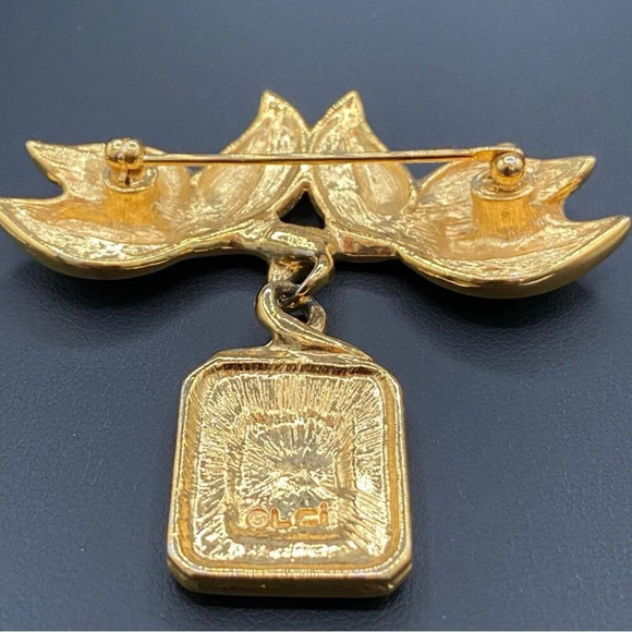 Liz Claiborne LCi Vintage Dangly Gold Tone Rose Brooch - Picture 8 of 8